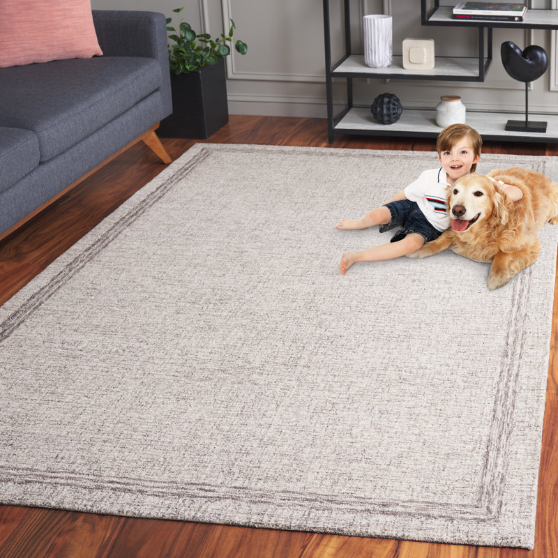 Ebony Hand Tufted Wool Cotton Rug in Gray/Beige, Rectangle 5' x 8'
