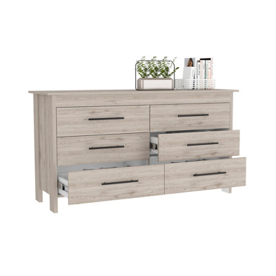 Commode double 6 tiroirs Hms, quatre pieds, plateau supérieur, six tiroirs - gris clair