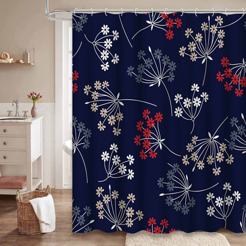 Rideau de douche sans couture à motif floral abstrait avec 12 crochets, L 72 po x l 72 po
