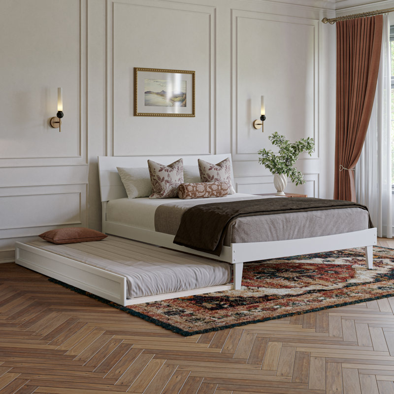 Phoenix Wood Platform Bed with Trundle, Queen, White