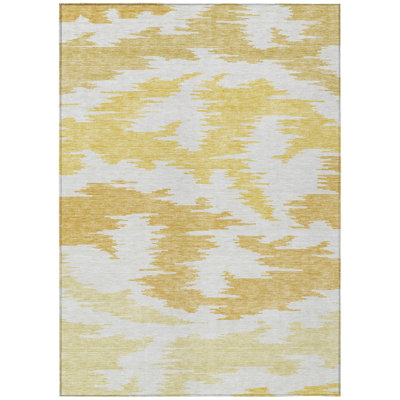 5' X 8' Gold Beige And Wheat Abstract Washable Indoor Outdoor Area Rug