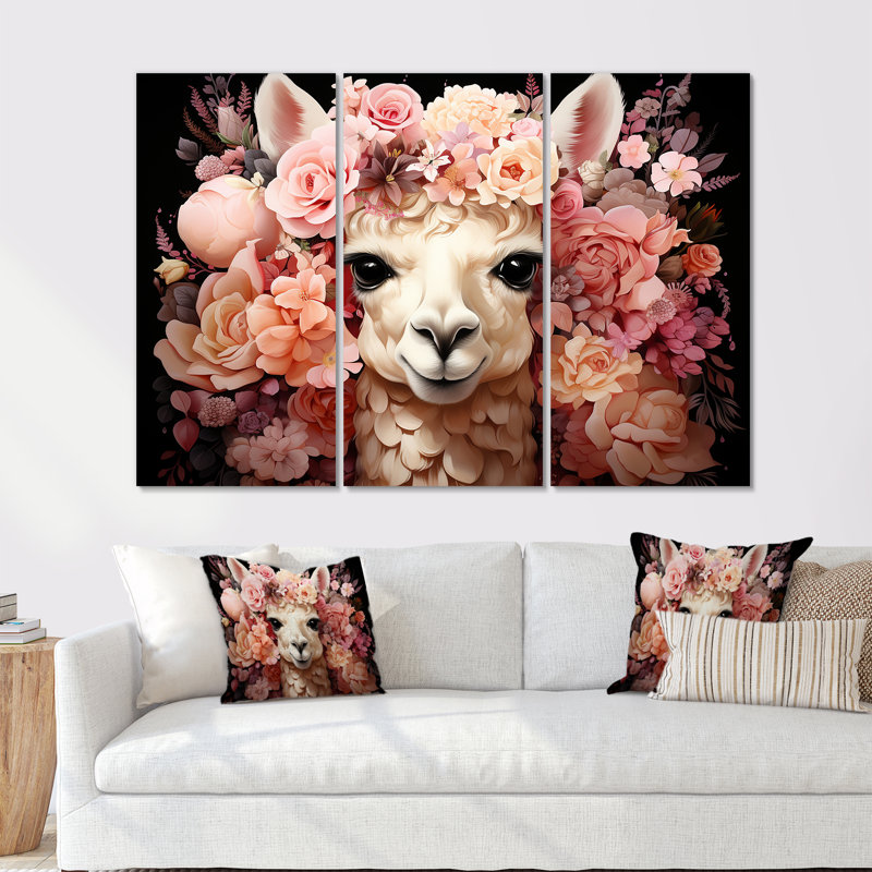 Fleur rose, couronne d'alpaga, art mural, H 40 po x l 60 po x P 1 po, Toile tendue