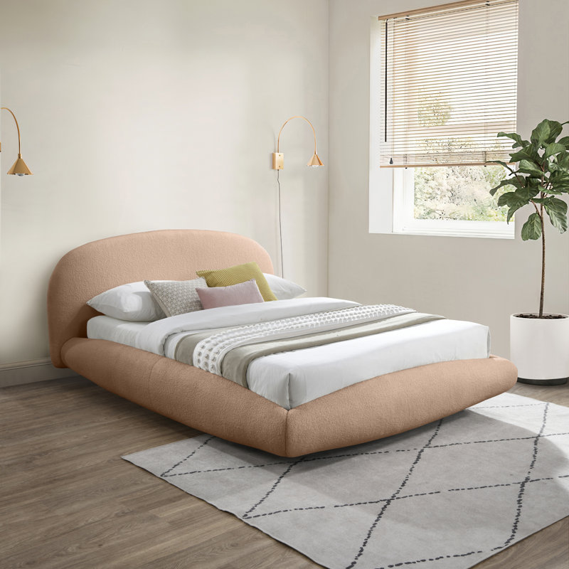 Lit en tissu Genesis, Grand, Tissu Teddy imitation peau de mouton beige