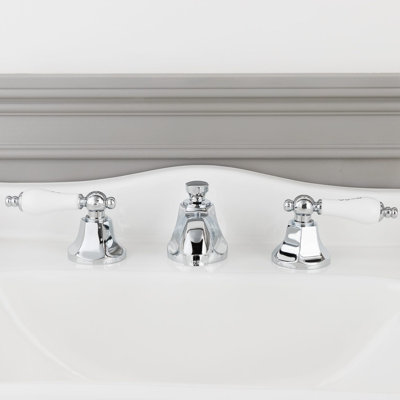 Deco Widespread Bathroom Sink Faucet - Metal Lever Handles - Polished Nickel