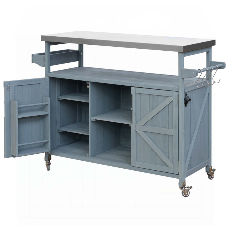 Îlot de cuisine extérieur polyvalent avec des caractéristiques avancées et un grand espace de rangement, Gris + bleu