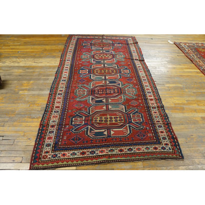 Wool Pile Antique Caucasian Geometric Tribal Kazak Rug