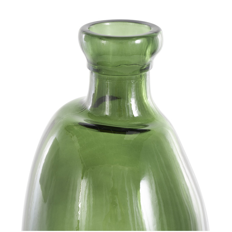 Recycled Glass Handmade Curved Spanish Abstract Decorative Vase, Green