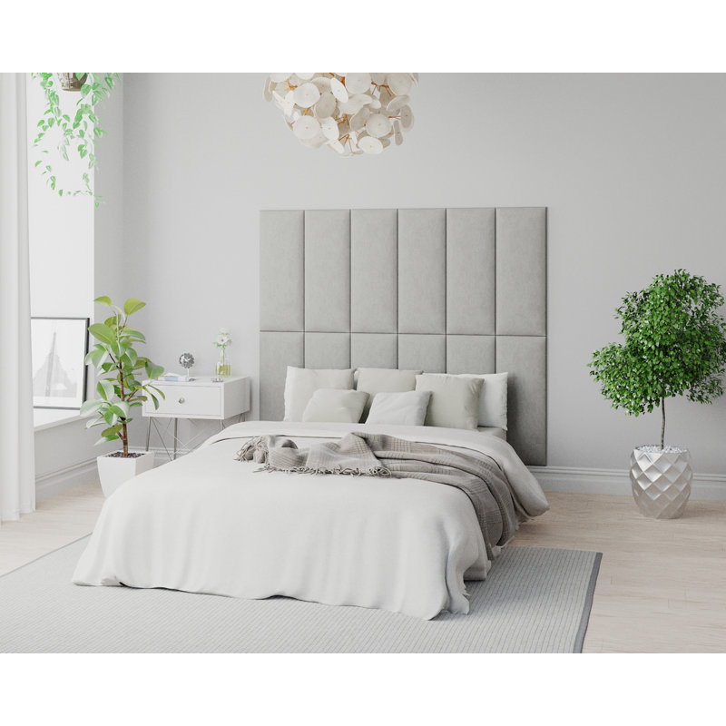 Kashish 30 cm x 75 cm Peel and Stick Upholstered Wall Paneling in Eau De Nil, Light Silver