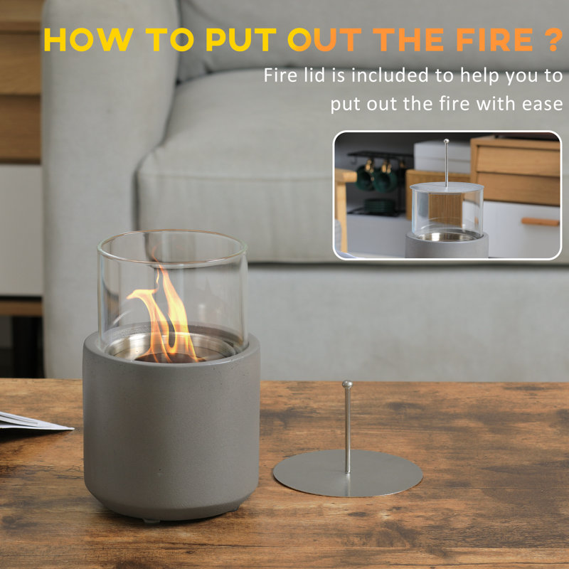Light Grey Stainless Steel Ethanol Tabletop Fireplace