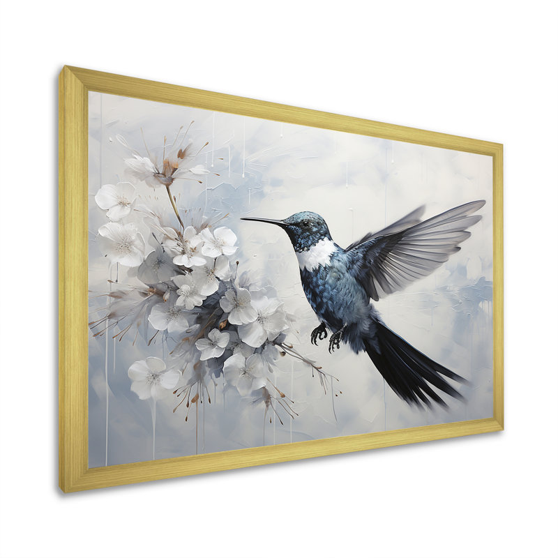 Colibri harmonie florale I sur toile, H 16 po x l 32 po x P 1 po, Cadre doré simple