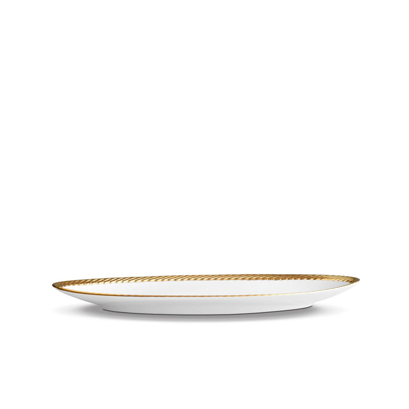 Corde Oval Platter, 1.5" H x 14" L x 7" W, Gold/White