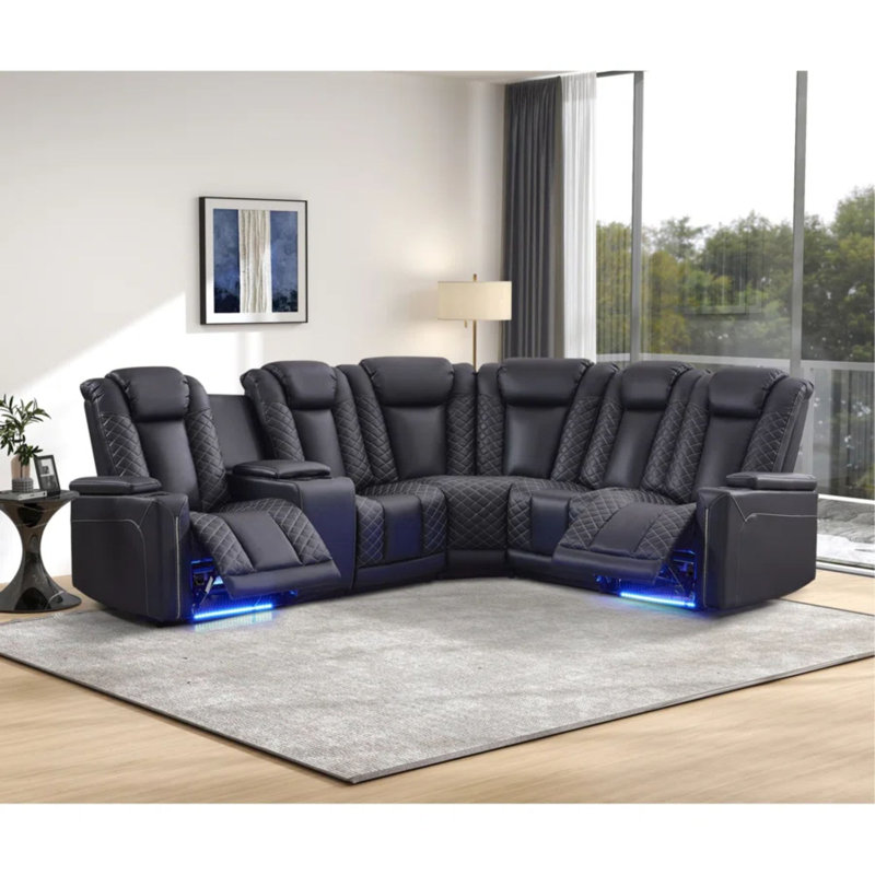 Giralt 66.5" W Faux Leather Power Reclining Sectional with Ambient Lighting