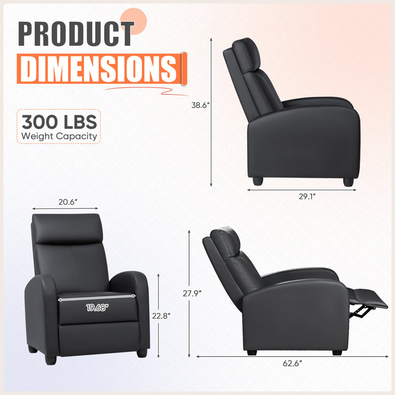 Set Of 2 Adjustable Leather Recliner Chairs, Black