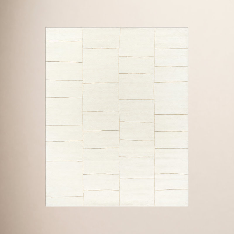 Rosia Rectangle Cashanti Geometric Hand Tufted Wool Area Rug in Ivory, Rectangle 9' x 12'