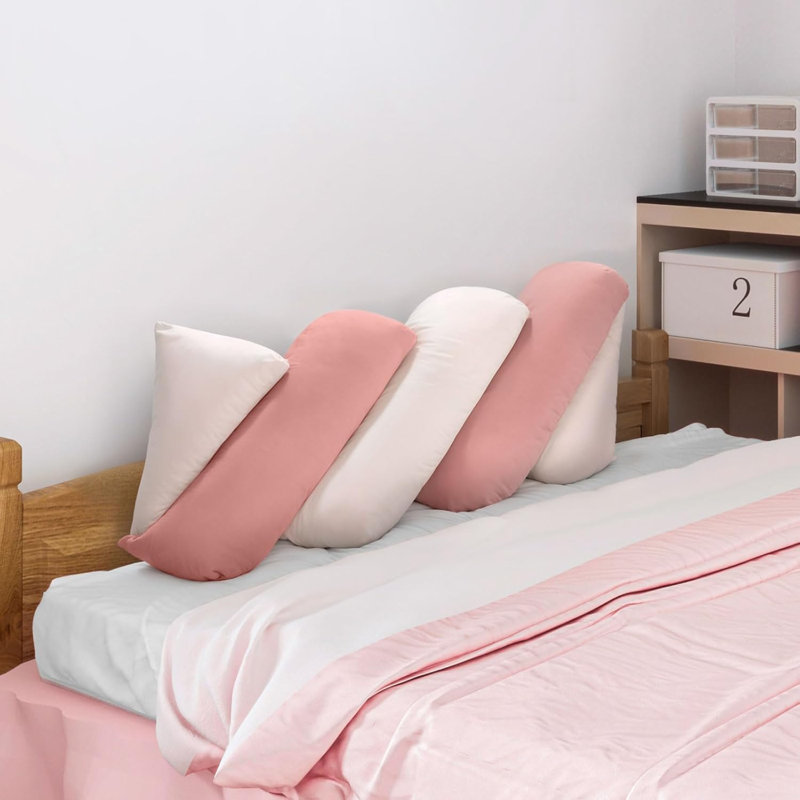 WOWMAX Coussin de tête de lit rose en forme de vague décorative pour un lit confortable assis, traversin stylé pour filles