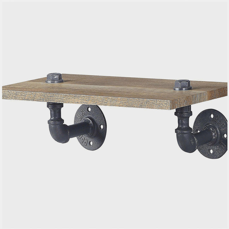 Oak and beach black rectangular wall-mounted shelf