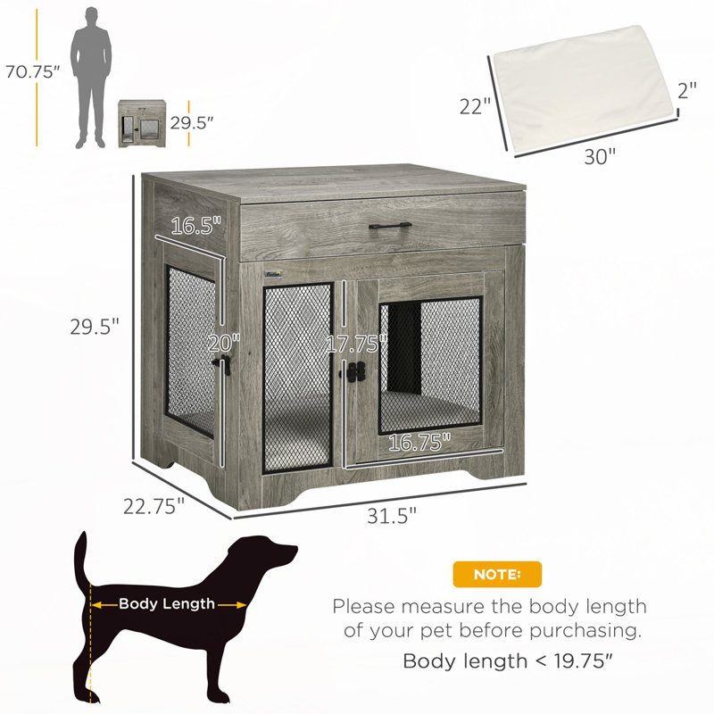 Table de bout pour chien avec tiroir, petits chiens d'intérieur avec 2 portes, Gris