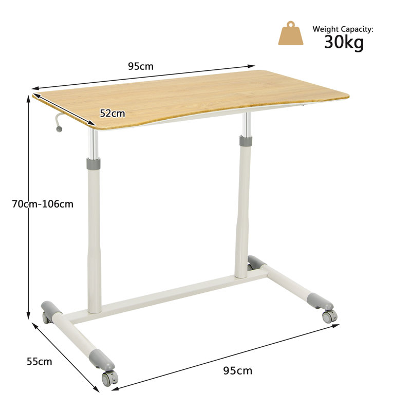 Lagho Adjustable Height Iron Standing Desk, White, Nature