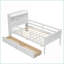 Lit plateforme simple en bois de pin avec tête de lit à DEL et 2 tiroirs Barrière de sécurité - Aucun sommier requis, blanc