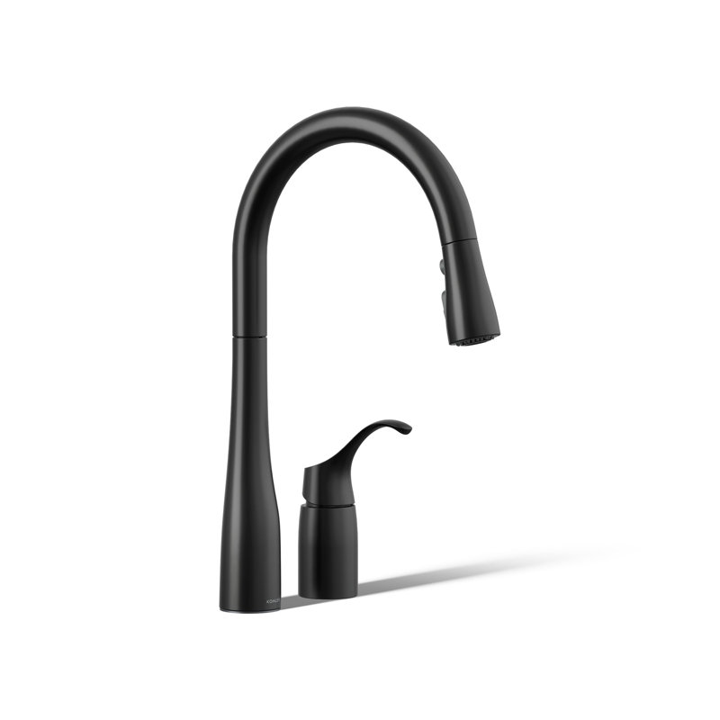 Robinet d'évier de cuisine rétractable avec douchette à trois fonctions Simplice, installation à deux trous, Noir mat