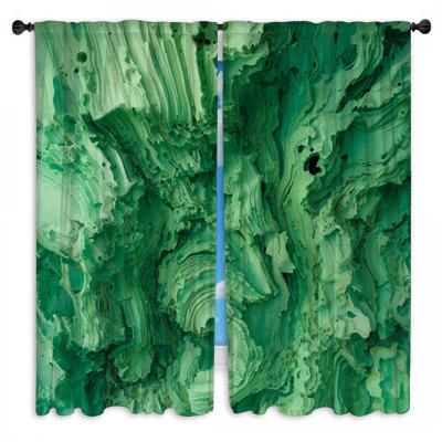 Rideaux de fenêtre texturés verts abstraits et transparents - 2 panneaux