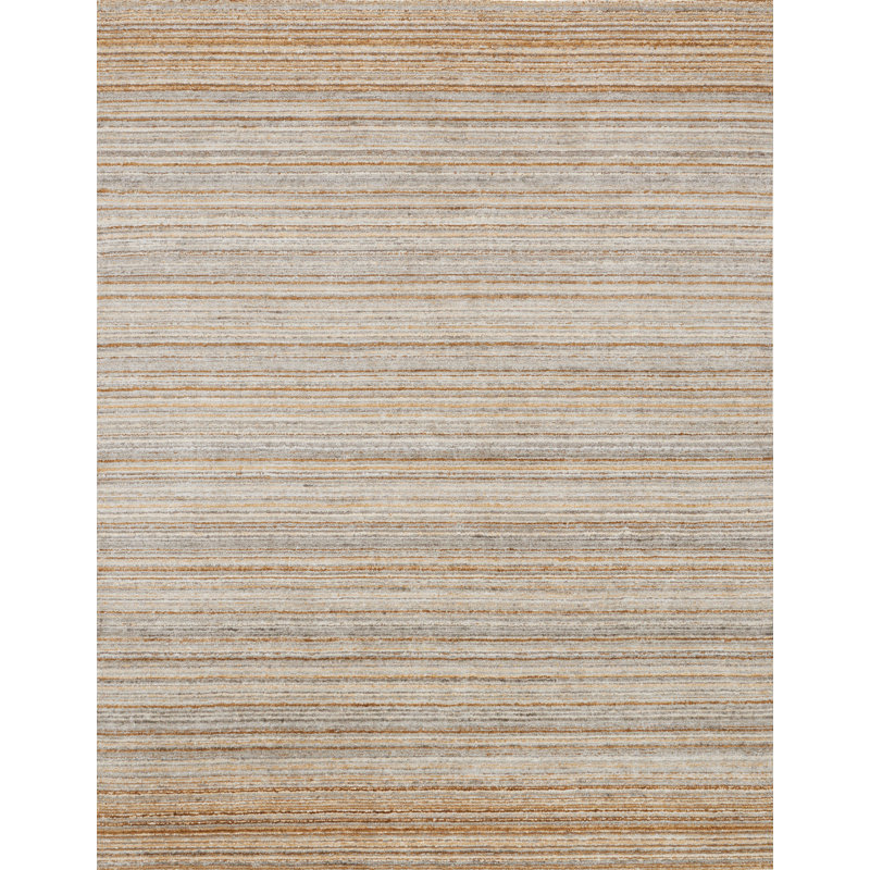 Argent/or tissé à la main à rayures fienley Tapis décoratif, Rectangle 9 pi 6 po x 13 pi 6 po