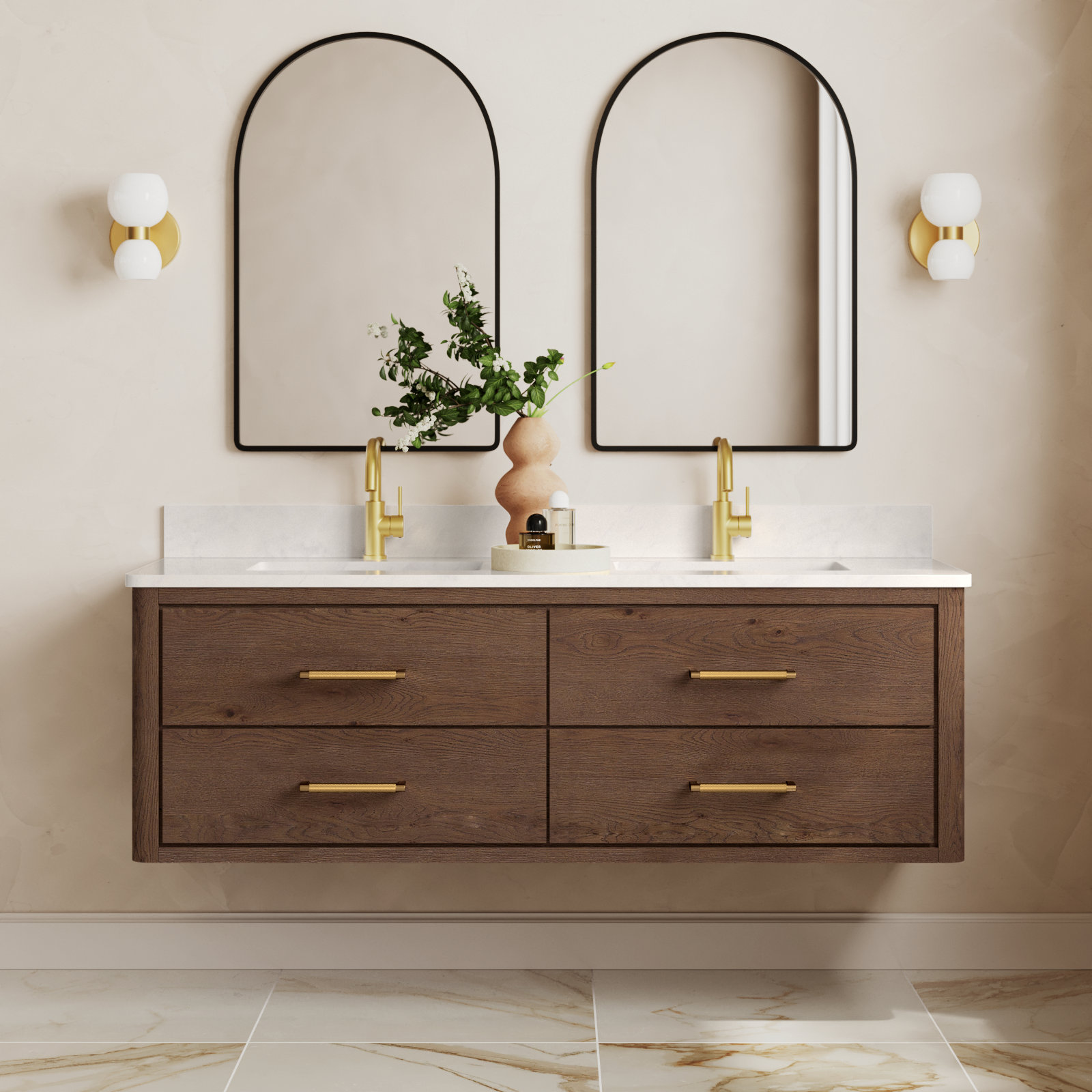 Cristo 60'' Double Bathroom Vanity, Dark Brown Oak