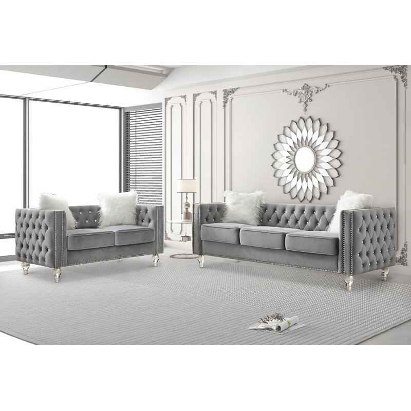Ensemble de salon canapé en velours 2 pièces Eriseld, Velours gris