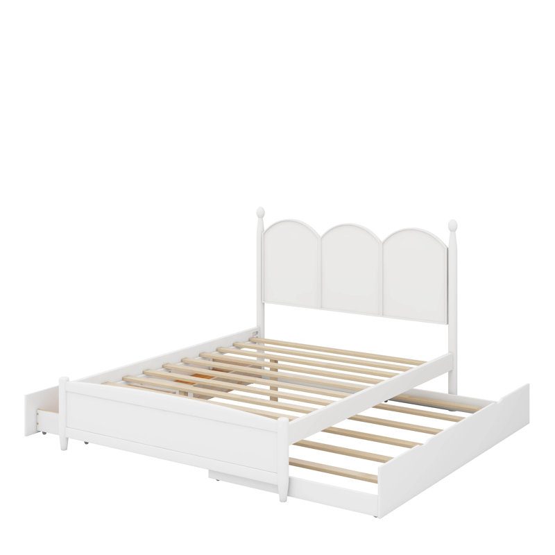 Grand lit plateforme avec tiroirs, lit gigogne simple TG, Blanc