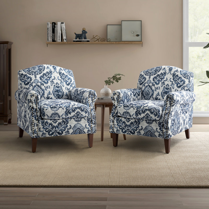 Mooresville Armchair With Nailhead Trims, Navy Polyester