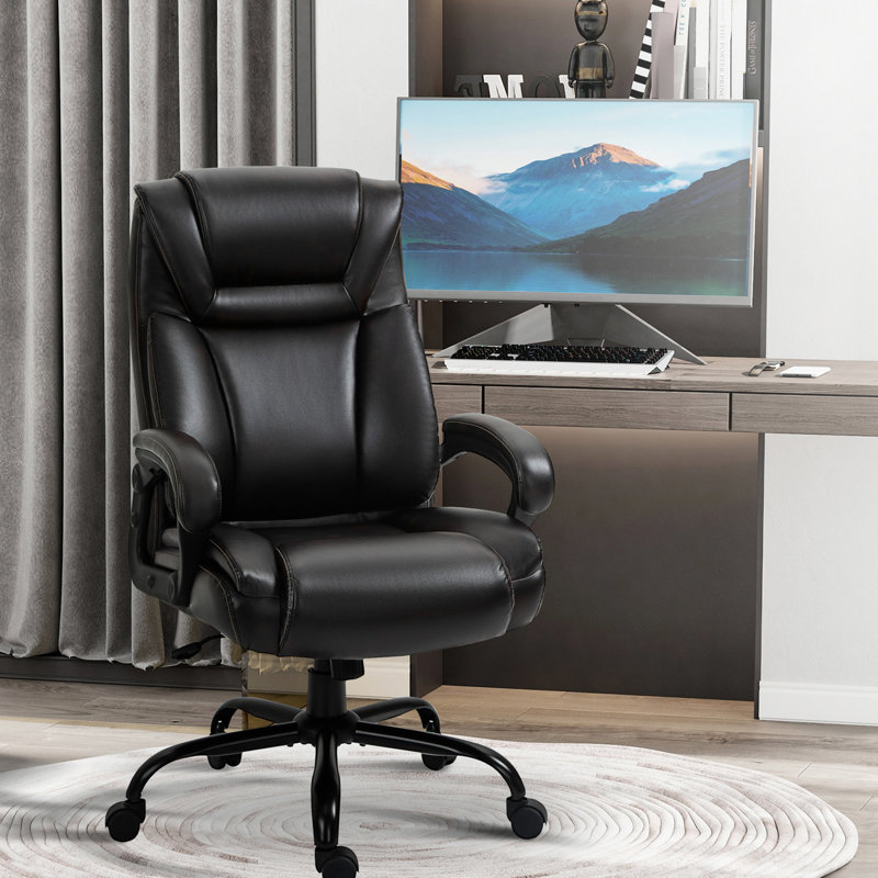 Chaise de bureau brune pour grands et grands utilisateurs, revêtement en cuir de polyuréthane, pivotant à hauteur réglable de 400 lb, cuir, siège large, réglable, pivotant,