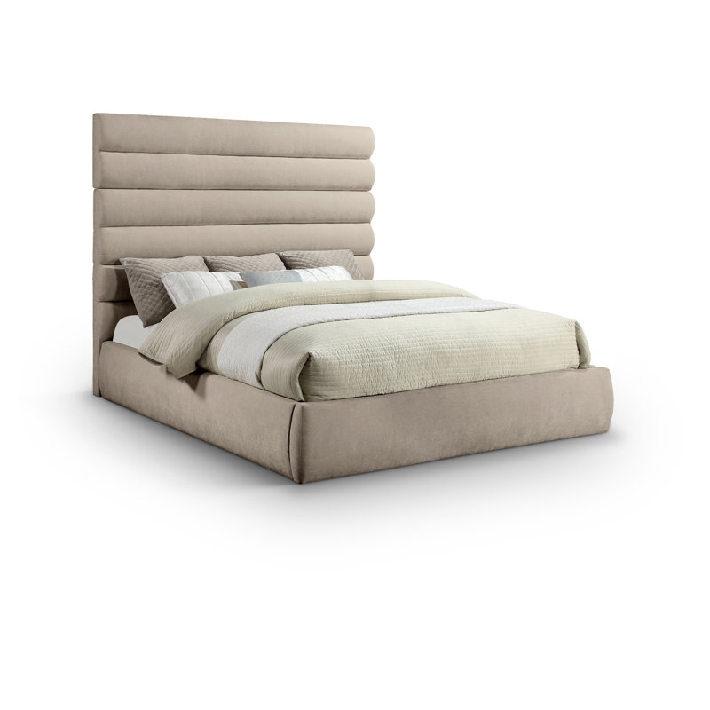 Lit en tissu Adam Chenille, Très grand, Tissu chenille beige