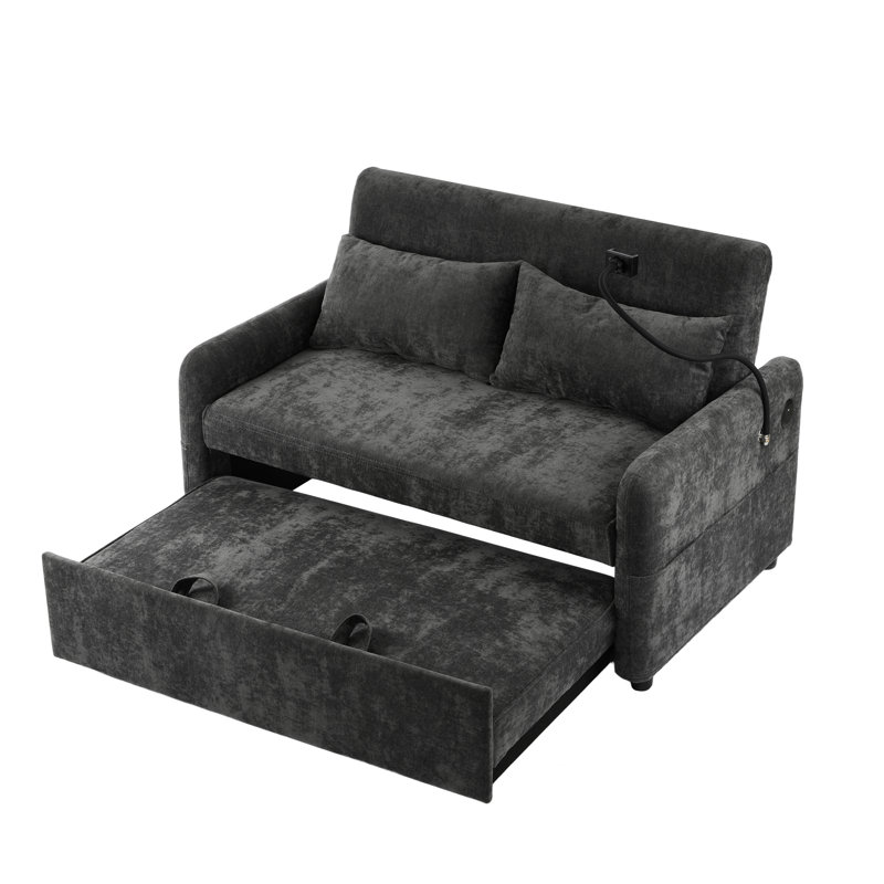 Aniyla 2 Seater Chenille Sofa Bed, Gray