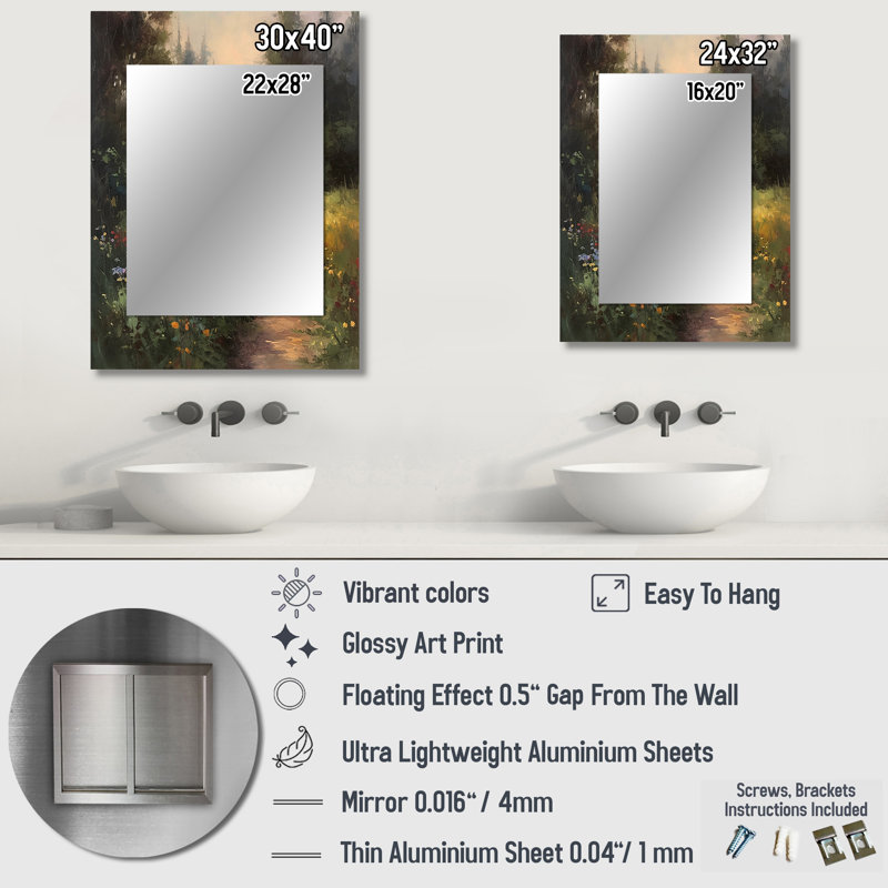 Quaint Cottage And Garden Oasis I - Landscape Unique Mirror, Traditional Large Wall Mirror, Printed Metal Art, 40" x 30"