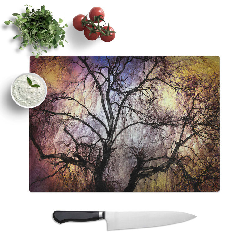 Tempered Glass Weeping Willow Tree in Abstract Chopping Board, 39 cm W x 28.5 cm L