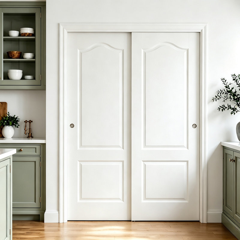 Porte coulissante blanche à 2 panneaux de style shaker avec cadre et porte intérieure moderne pour garde-manger, garde-robe et salle de lavage