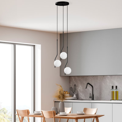 Elegant Black Metal Chandelier, 35 x 35 x 43.3 inches | Adjustable Height 25.6 - 43.3 inches | 3 x E14 Socket (Max 40W) | Stylish Lighting Fixture for Dining Room & Living Spaces | IP20 Rated, Bulb Not Included