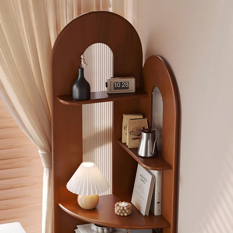 Solid Wood Boxwood Figured glass brown Corner Cabinet