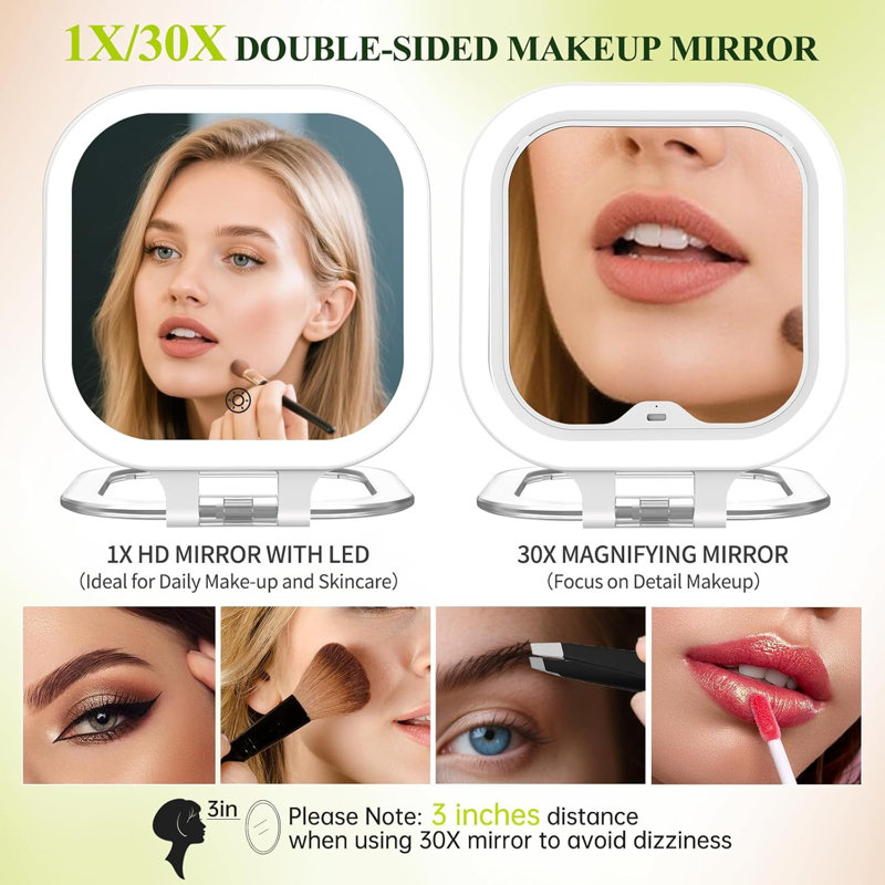 Miroir de maquillage lumineux pour voyage