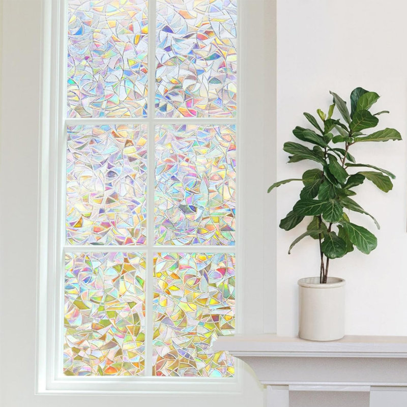 1 pièce autocollant de vitrail statique 3D, 11,8 x 78,7 pouces autocollant d'intimité de fenêtre arc-en-ciel statique pour la chambre à coucher, salle de bain