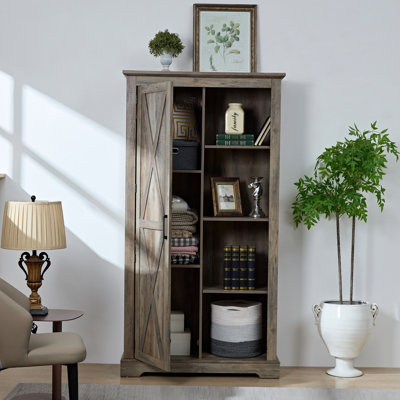 Armoire rustique gris délavé - grand garde-manger avec porte de grange 38,3 x 15,64 x 74,4, intérieur spacieux avec tablettes réglables 38,3 x 15,64 x 74,4, personnalisable