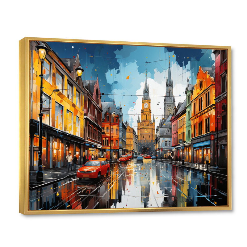 «City Munich Popart III», reproduction sur toile, H 24 po x l 32 po x P 1 po, Cadre flottant doré