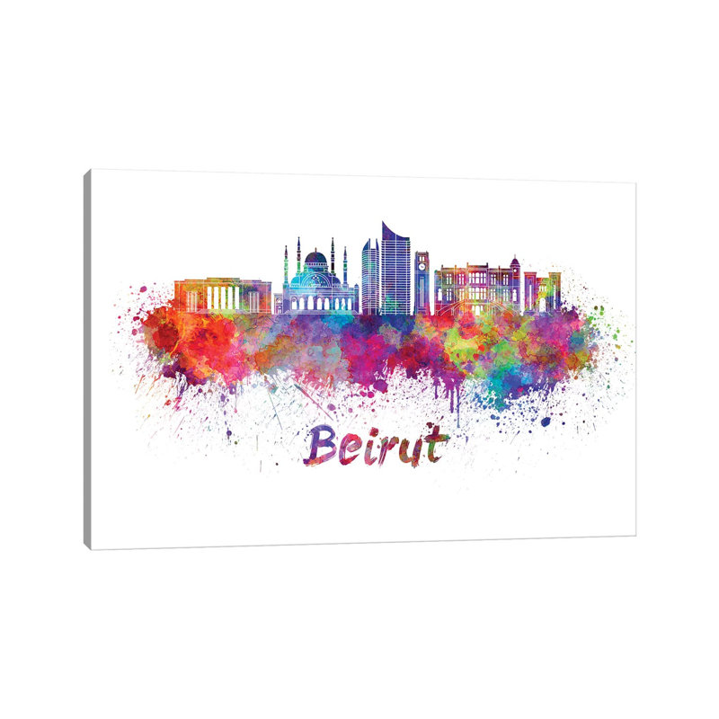 Beirut Skyline In Watercolour by Paul Rommer - Wrapped Canvas Print, 20.32cm H x 30.48cm W x 1.9cm D