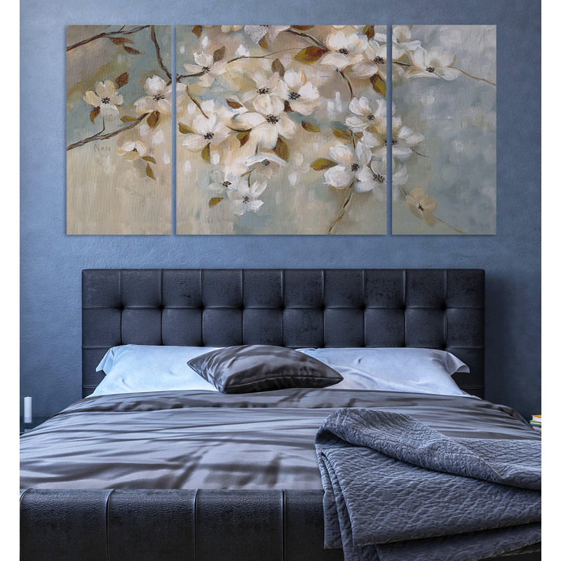 «Blossoms Of May», peinture sur toile 3 pièces, H 32 po x l 64 po x P 1,5 po