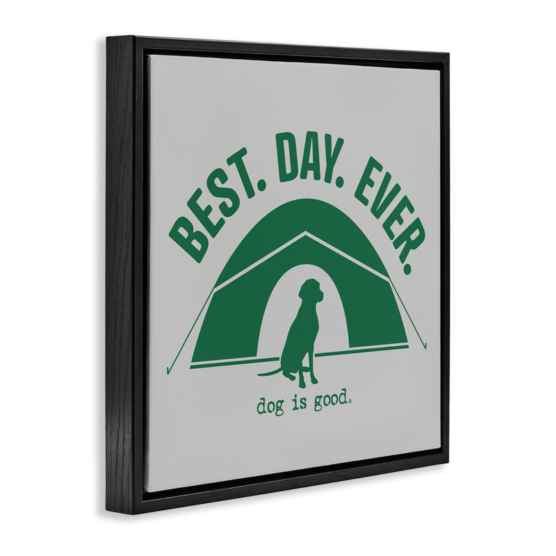  «Best Day Camping Dog», art mural sur toile flottante par Dog Is Good, H 18 po x l 18 po, Cadre flottant noir de jais