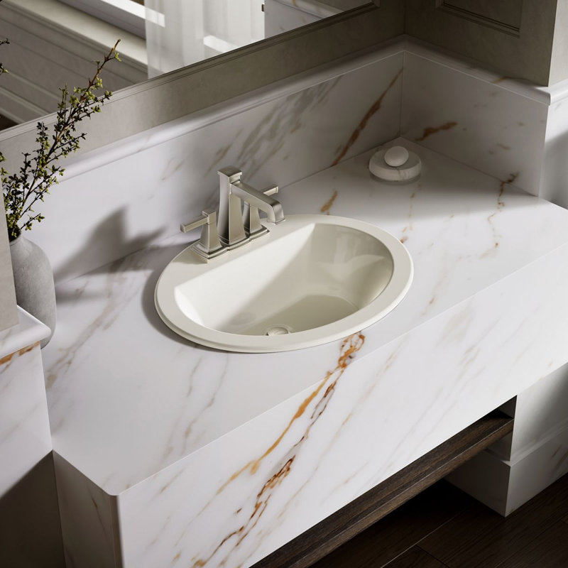 Bryant Ceramic Oval Drop-In Bathroom Sink with Overflow, Biscuit, 4'' Centers