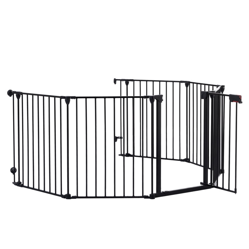 Barrière réglable de 150 po. Clôture en métal à 6 panneaux pour la maison et le foyer. Barrière de barrière configurable. Barrière de barrière. Escalier de jeu, arbre,