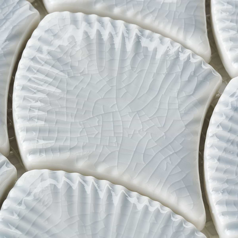 Nabi 3x4 Fishscale Crackled Glossy Glass Mosaic Tile, Arctic Blue