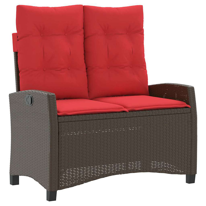 Reclining Garden Bench With Cushions Poly Rattan, Brown, Red