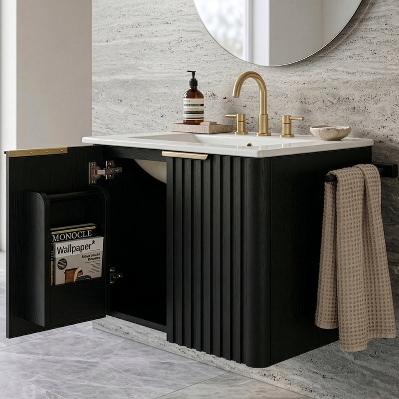 Meuble-lavabo simple mural 24 po Calix, Chêne foncé